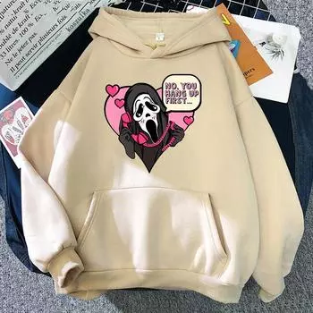 Толстовка No You Hang Up First для женщин/мужчин, эстетичная уличная одежда, толстовки с капюшоном с призрачным лицом, унисекс, осень-зима, толстовки с капюшоном на Хэллоуин S бежевый