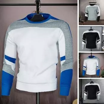 Толстовка одинакового цвета с круглым вырезом в стиле пэчворк, мягкий облегающий эластичный пуловер с эластичными манжетами и длинными рукавами M чёрный