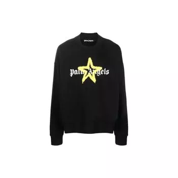 Толстовка Palm Angels Spray Star Logo черная/желтая мужская уличная одежда PMBA026C99FLE0081018 L