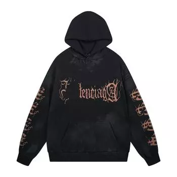 Толстовка Paris с нарисованным вручную граффити на санскрите и винтажной потертостью Medium синий/чёрный