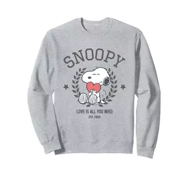Толстовка Peanuts Snoopy Love Heart Love Is All You Need серый