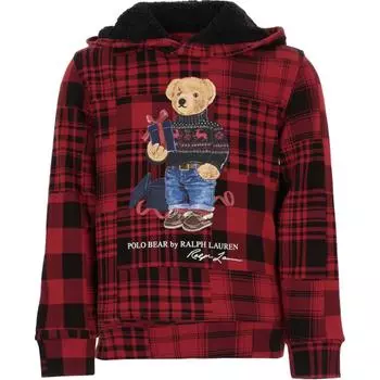 Толстовка Polo Ralph Lauren с капюшоном FW23 свободного кроя с принтом в виде медведя в клетку, с длинным рукавом, цветные блоки, для детей, толстовки с капюшоном 323920646-001 L