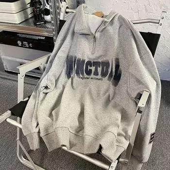 Толстовка-поло с застежкой-молнией на половину длины для женщин, осенняя свободная женская куртка с длинными рукавами в американском стиле в стиле ретро M белый