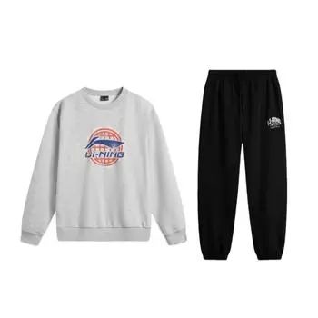 Толстовка пуловер с круглым вырезом и принтом логотипа Li Ning и брюки с манжетами на кулиске, повседневный спортивный комплект, унисекс, AWDV247-4+AKLU939-4 S