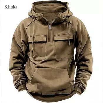 Толстовка Retro Tough Man New Hoodie для мужчин, спортивная, с капюшоном, с несколькими карманами, зимняя, теплая, удобная, из плотного хлопка с длинным рукавом L синий