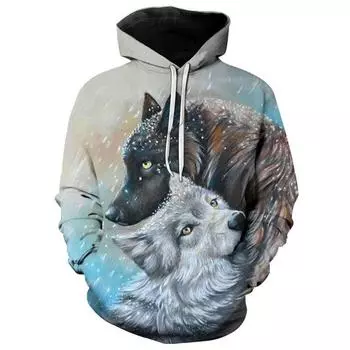 Толстовка с 3D принтом «Два снежных волка», уличная толстовка в стиле Харадзюку, повседневная куртка с героями мультфильмов, популярная персонализированная спортивная одежда, s-6xl 3XL