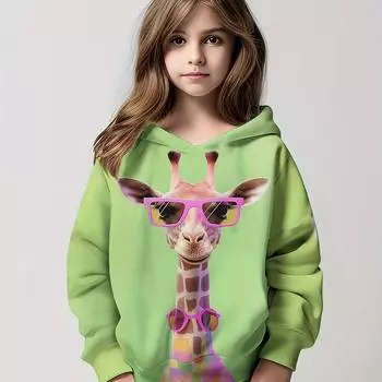 Толстовка с 3D принтом жирафа и принтом мультфильма для девочек, пуловер с длинными рукавами, модный и милый свитшот с капюшоном для девочек, топы, детская одежда, подарки 100CM