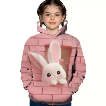 Толстовка с 3D ярким кроликом, повседневная, удобная, свободная, с длинным рукавом, свитшоты, детское мультяшное пальто, осенне-зимняя одежда 140cm