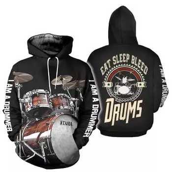 Толстовка с барабаном, пуловер с 3D принтом, музыкальный инструмент, толстовка в стиле Харадзюку, мужская одежда, свитер, мужской, сохраняет тепло XS