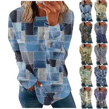 Толстовка с длинным рукавом для женщин с графическим принтом, повседневные базовые топы больших размеров, пуловер