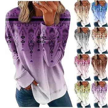 Толстовка с длинным рукавом для женщин с графическим принтом, повседневные базовые топы больших размеров, пуловер