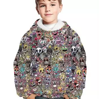 Толстовка с длинным рукавом и принтом в виде мультяшных животных-ужасников и скелетов для мальчиков - мягкая, дышащая, стильная 100