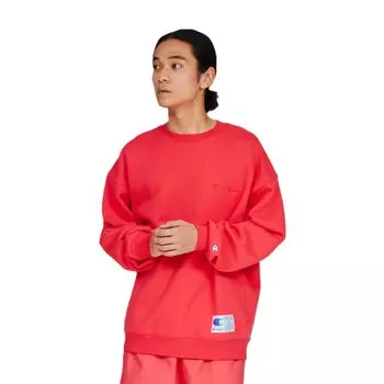 Толстовка с длинным рукавом из флиса, американского хлопка, вышитым логотипом, с круглым вырезом, свободная посадка, французский трикотаж CVC HVW, стиль «экшн», темно-розовый [Champion] розовый