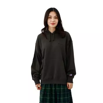 Толстовка с длинным рукавом, круглым вырезом, надписью-логотипом, свободным кроем, заниженной линией плеч, круглым вырезом, толстовка с капюшоном, черная [Champion] C8-A123Z для мужчин