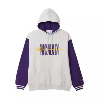 Толстовка с длинным рукавом, начесаная подкладка из хлопка, США, свободный крой, графический логотип, толстовка с капюшоном, в стиле экшн, цвет серый [Champion] C3-A107 для мужчин