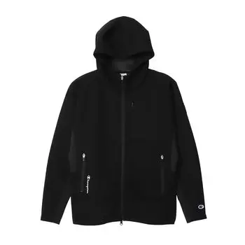 Толстовка с длинным рукавом с водоотталкивающим надписью и логотипом 3LS Zip Hooded Sweatshirt Golf Black [Champion] WRAP-AIR Techweave(р) C3-AG102 Мужской чёрный