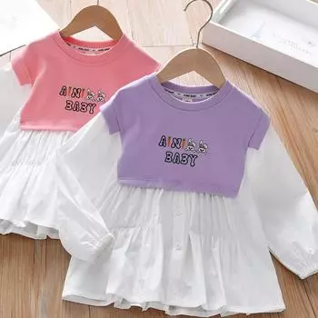 Толстовка с длинными рукавами для девочек, рубашка, новинка 2023 года, стильная детская толстовка, юбка, весенне-осенняя корейская версия для маленьких девочек, топ принцессы 90