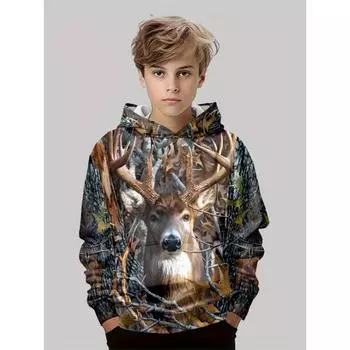 Толстовка с длинными рукавами и 3D-принтом «Лесной олень» — яркая графика, мягкая флисовая подкладка, ощущение уюта 100