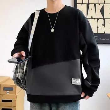 Толстовка с длинными рукавами мужская осенне-зимняя однотонная с круглым вырезом, новая простая толстовка-пуловер для мальчиков, куртка для студентов, мужская одежда M