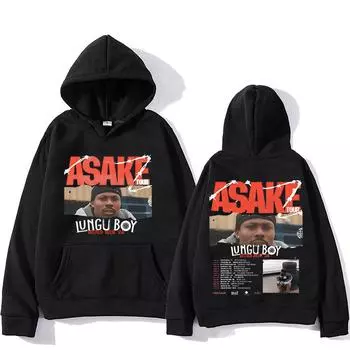 Толстовка с длинными рукавами в стиле хип-хоп Asake для осени/зимы, готическая удобная толстовка с капюшоном, ретро-одежда, мужские пуловеры в стиле гранж XS чёрный