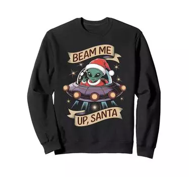 Толстовка с изображением Санта-Клауса инопланетянина в стиле рождественского праздника чёрный