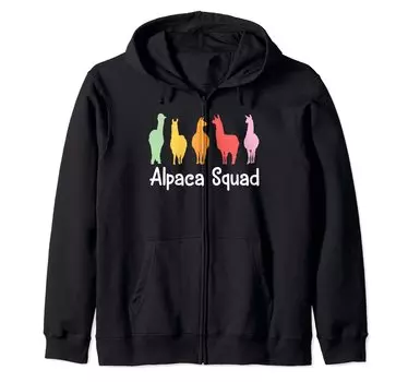 Толстовка с капюшоном Alpaca Girl Lama Alpaca Squad Team Zip чёрный