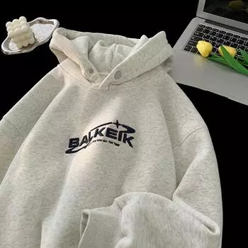 Толстовка с капюшоном American Ins Street Retro для мужчин, осень и зима, молодежная, новинка 2000 года, высококачественный универсальный повседневный бархатный топ M чёрный