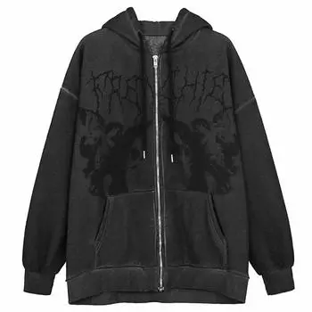 Толстовка с капюшоном Angel Fairy Grunge Dark Print Jacket Coat Women Hip-Hop Streetwear Harajuku Anime Zipper Hoodies Male M чёрный