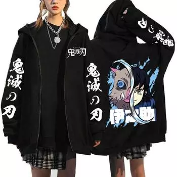 Толстовка с капюшоном Anime Demon Slayer Mange Zip Up Kimetsu No Yaiba Y2k в корейском стиле, куртка Tanjirou Kamado Nezuko с графическим принтом на молнии S