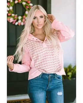 Толстовка с капюшоном Azura Exchange из полосатого твида с лоскутным узором и пуговицами M розовый