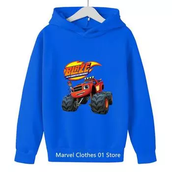 Толстовка с капюшоном Blaze and The Monster Machines Car, детская кавайная осенняя толстовка с капюшоном, повседневная удобная милая детская одежда 140