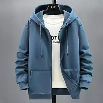 Толстовка с капюшоном больших размеров для мужчин, осень-зима, флисовые толстовки, однотонные куртки с капюшоном XL чёрный