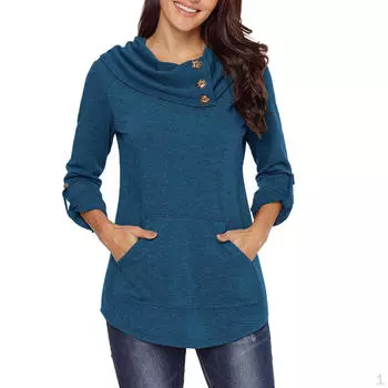 Толстовка с капюшоном большого размера, пуловер, пальто, топы, блузка с длинным рукавом S синий