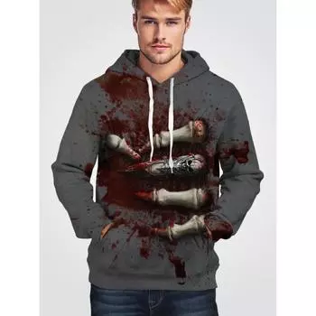 Толстовка с капюшоном Bone Through The Body Printed для мужчин с длинным рукавом и кровавым узором, обычная версия, рваная осенняя одежда, забавные топы с 3D-принтом S