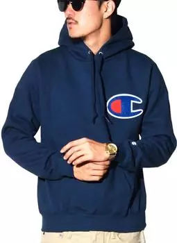 Толстовка с капюшоном Brushed Back Street Big C Logo Embroidery Sagara Patch Hooded Sweatshirt Navy S [Champion] C3-E127 Men s тёмно-синий