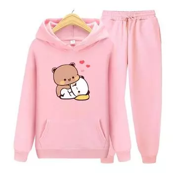 Толстовка с капюшоном Bubu и Dudu Love Heart, женский комплект с капюшоном с эстетической графикой, Kawaii, толстовки с пузырьками и чаем, аниме, кофты, комплект с капюшоном S