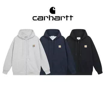 Толстовка с капюшоном Carhartt Осень/Зима Плюс-размера, толстый, сохраняющий тепло, с логотипом, на молнии, для пар M чёрный