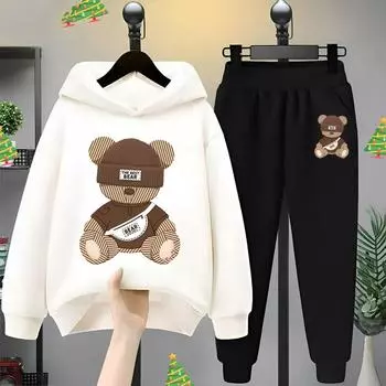 Толстовка с капюшоном Cartoon Bear Cartoon Cartoon Cartoon Детская одежда Дети девочки Мальчики Толстовка с капюшоном комплект из двух комплектов 130