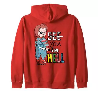 Толстовка с капюшоном Chucky See You In Hell с изображением страшного мультяшного ножа синий