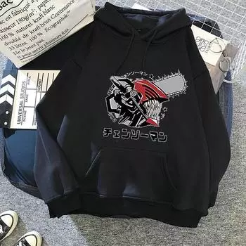 Толстовка с капюшоном «Денджи» в стиле аниме «Человек бензопилы», мужская/женская кавайная толстовка с мультяшным принтом для унисекс, повседневная толстовка с графикой S чёрный
