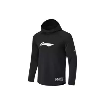 Толстовка с капюшоном для баскетбола Li Ning CBA Series Professional с большим логотипом, быстросохнущая, трикотажная, мужская, черная, AWDT855-1 M