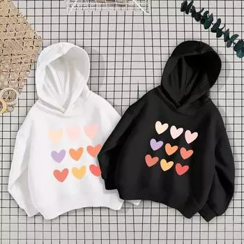 Толстовка с капюшоном для девочек и мальчиков, однотонная, с сердечками, хлопковая, весна-осень, мягкие топы для девочек и мальчиков, домашняя одежда с длинным рукавом 90 розовый