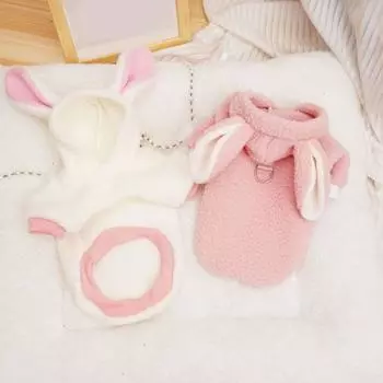 Толстовка с капюшоном для домашних животных, двуногий дизайн, утолщенная с 2 ушками, мягкая, удобная, осень-зима S розовый