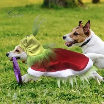 Толстовка с капюшоном для домашних животных, красный и зеленый милый рождественский костюм для собаки, легко носить, мягкая удобная одежда для домашних животных на праздник L