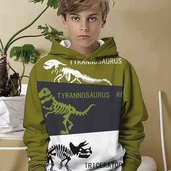 Толстовка с капюшоном для мальчиков с 3D-принтом «Динозавр» — удобный и эластичный повседневный свитер, можно стирать в стиральной машине — идеально подходит для весны/осени 100