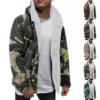 Толстовка с капюшоном для мужчин, большие пальто с капюшоном, куртка, свитер, топы, верхняя одежда, зимний кардиган на пуговицах L армия зеленый