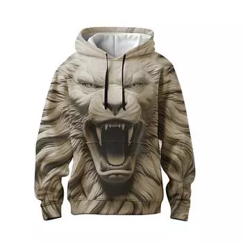 Толстовка с капюшоном для мужчин больших размеров, винтажная, с 3D-принтом в виде льва, толстовки с 3D-принтом, уличная одежда, пуловеры с визуальным эффектом S
