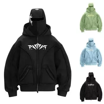 Толстовка с капюшоном для мужчин и женщин, спортивная куртка с двойной шапкой для активного отдыха L чёрный