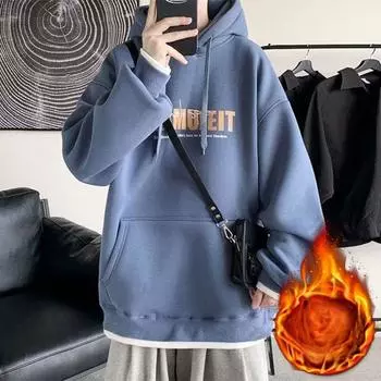 Толстовка с капюшоном для мужчин на осень и зиму, новый модный бренд, свободный плюс бархат, гонконгский стиль, красивые повседневные универсальные топы и куртки S