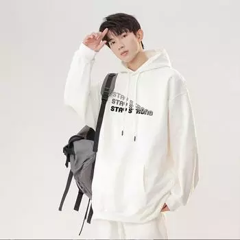 Толстовка с капюшоном для мужчин на весну и осень, новый стиль, американский простой буквенный принт, свободный дизайн, базовая универсальная куртка для мужчин S